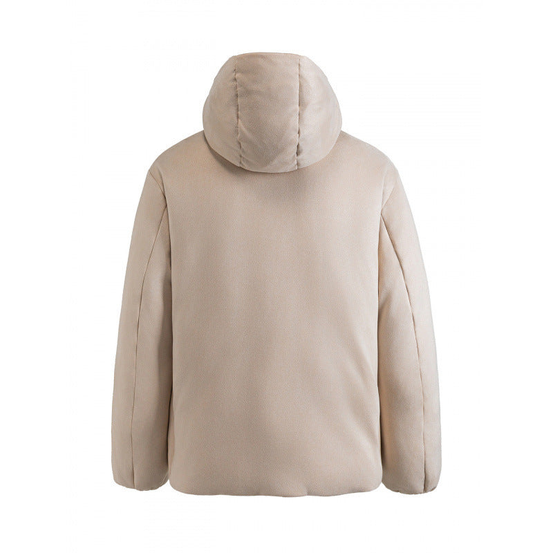 Unisex Padded Hooded Jacket in Boxy Cut with High Shawl Collar and Kangaroo Pockets Chichicherry