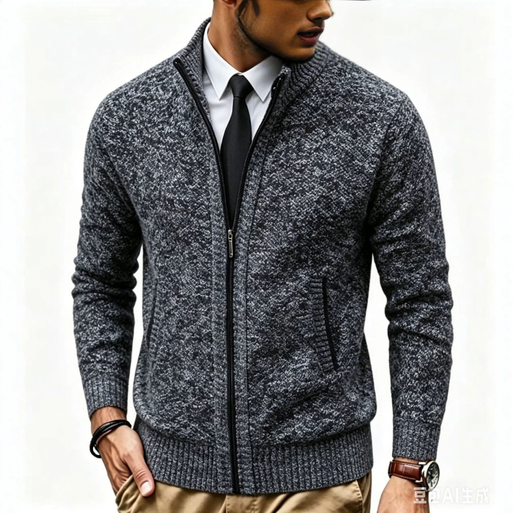 Men's structured knit cardigan with full zip and stand-up collar Chichicherry