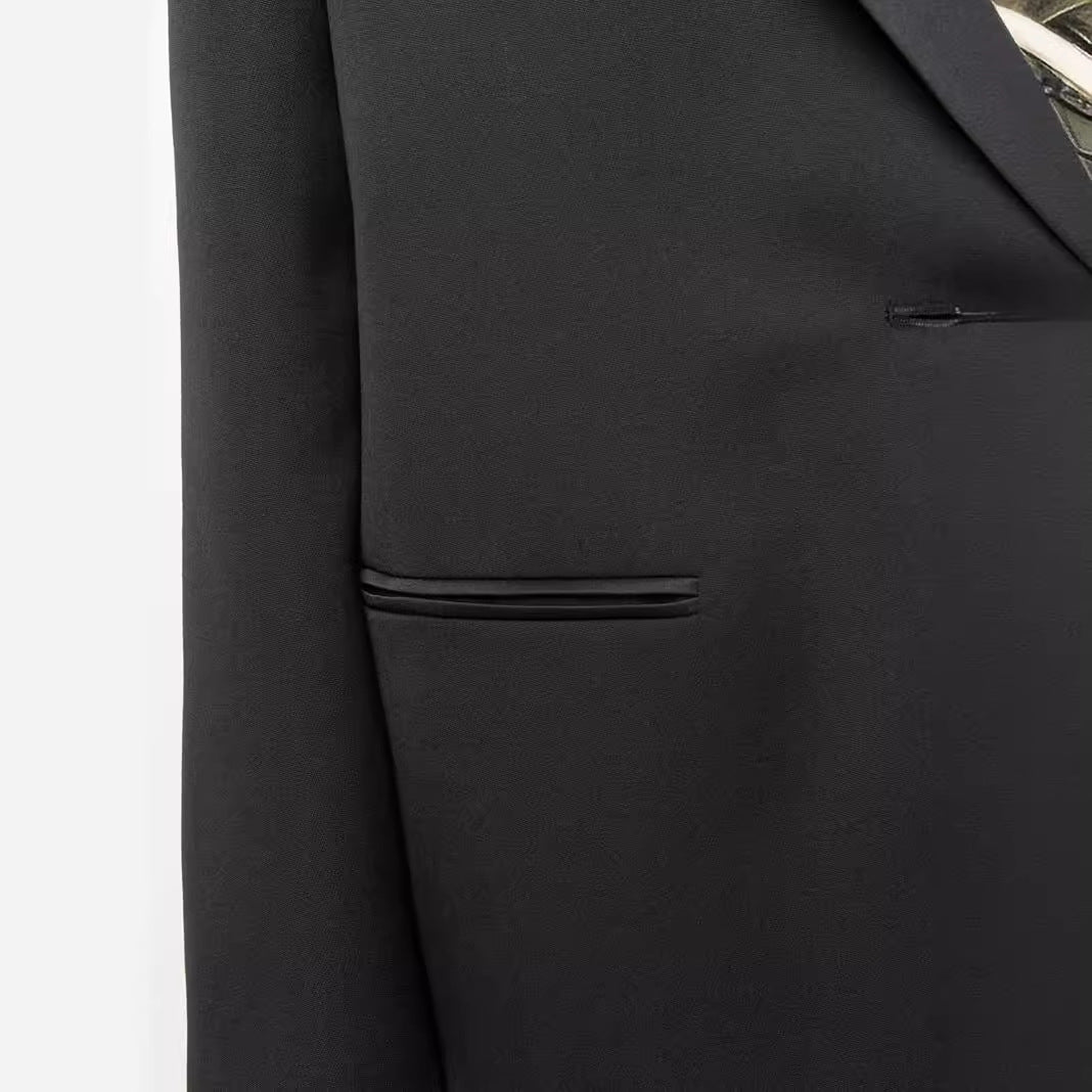 Women’s Oversized Single-Breasted Long Blazer with Satin Shawl Collar and Clean Tailoring Chichicherry