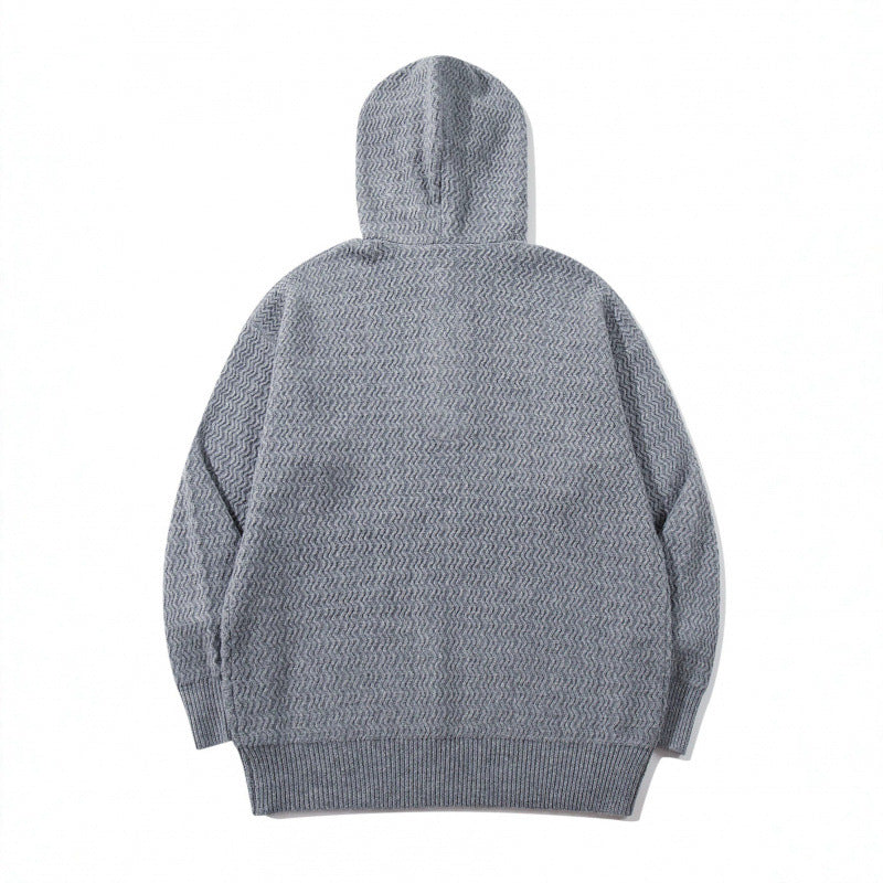 Unisex structured knit hoodie with half placket and drawstring hood Chichicherry