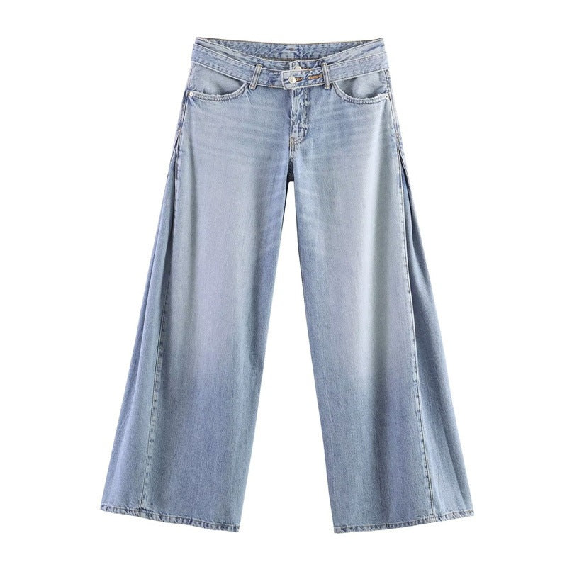 Women Wide High-Waist Jeans with Side Slit Inserts and Skirt Effect Chichicherry