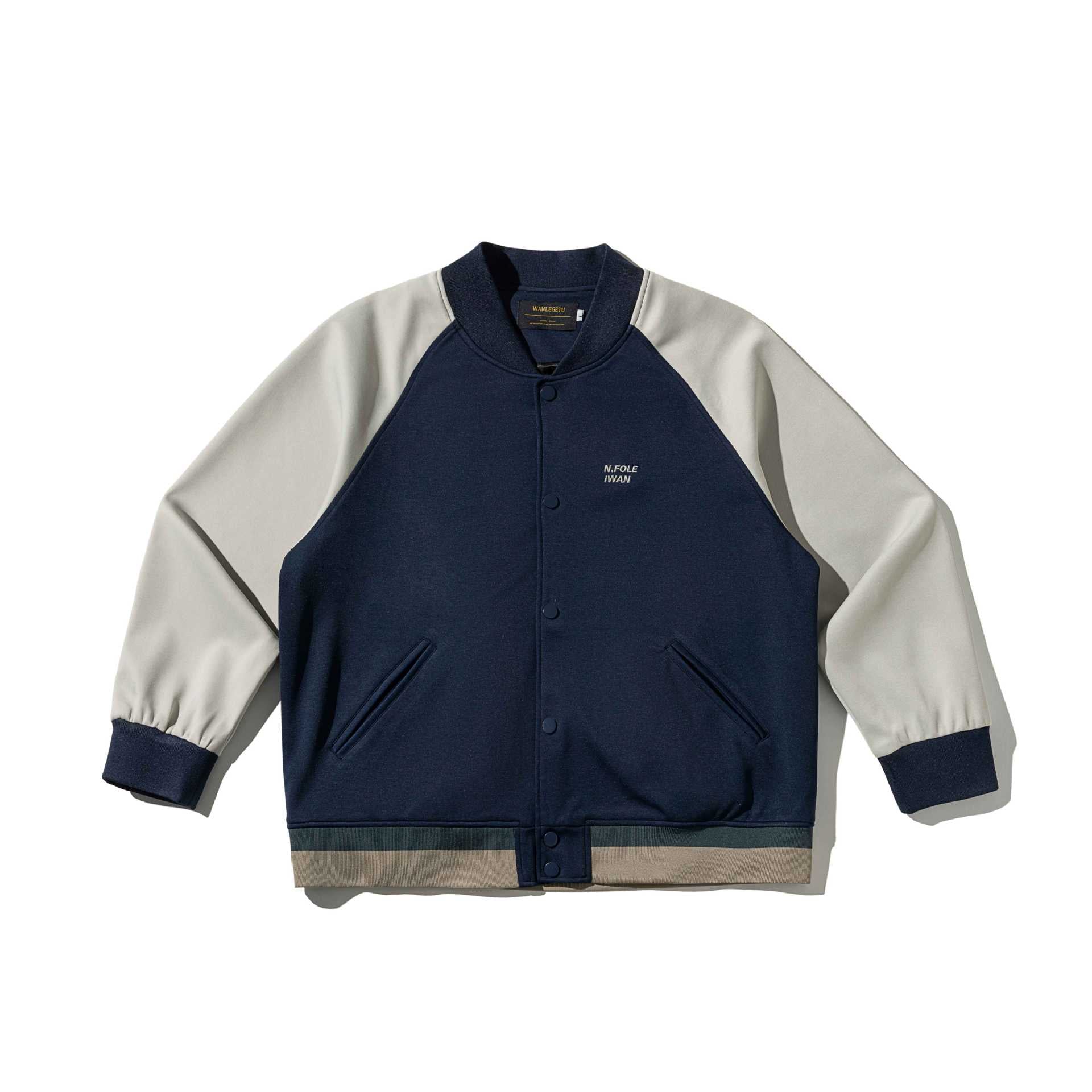 Unisex Short-cut College Bomber Jacket in Material Mix with Raglan Sleeves Chichicherry