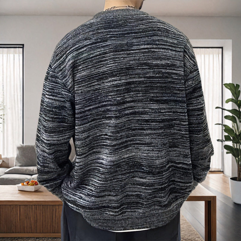 Herren Lockerer Melierter Oversize-Strickcardigan mit Knopfleiste und aufgesetzten Taschen Chichicherry