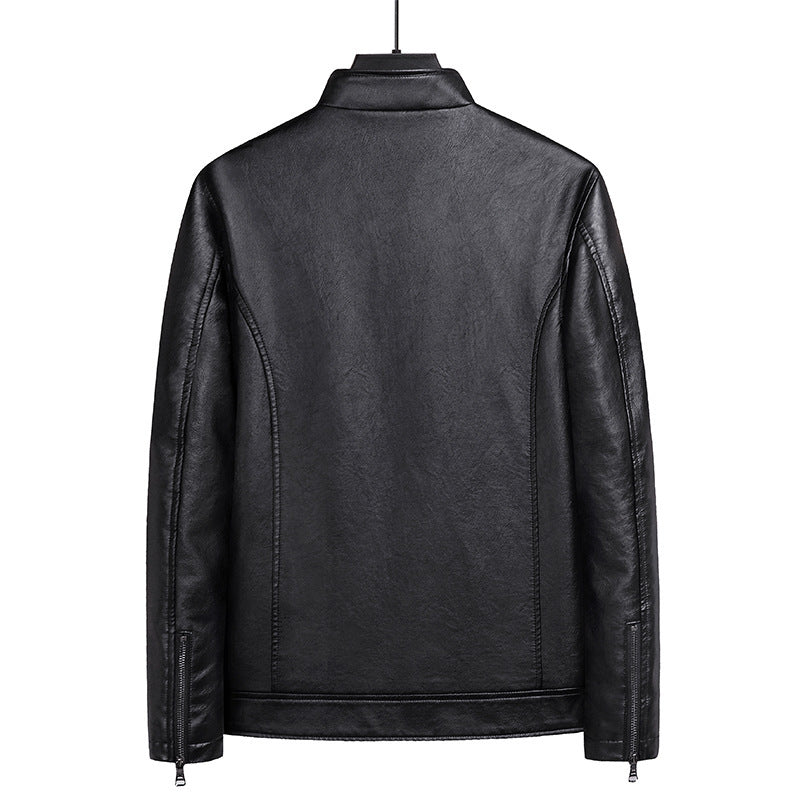 Men's Slim Faux Leather Blouson in Urban Moto Minimal Style with Stand-Up Collar and Hidden Zipper Chichicherry