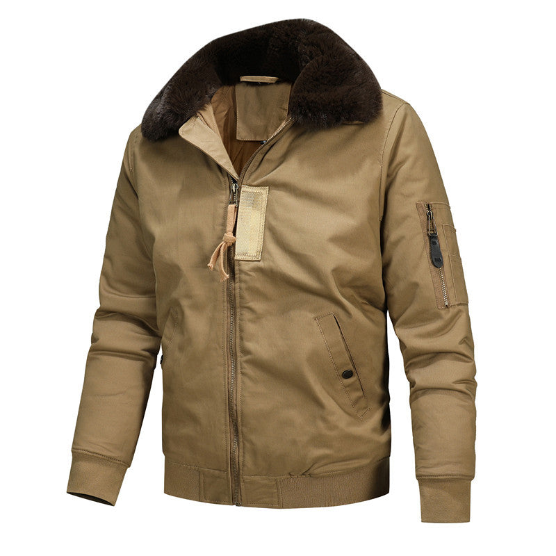 Men's Padded Pilot Bomber Jacket with Faux Fur Collar and Zipper Chichicherry