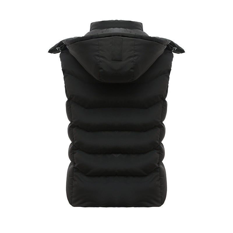 Men's Padded Hooded Vest with Thermal Insulation, High Stand Collar and Concealed Zipper Pockets Chichicherry