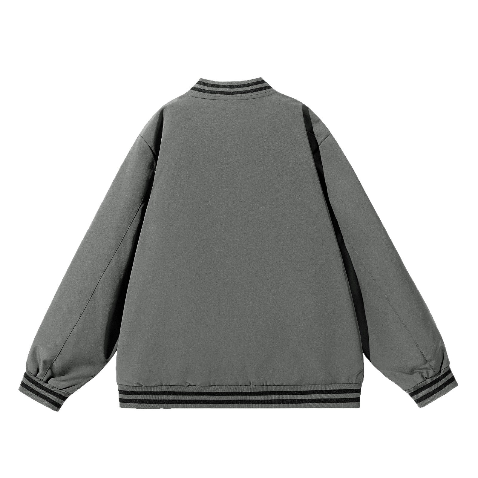 Men's Wide Oversized Bomber Jacket in Utility Look with Striped Ribbed Cuffs and Full-length Zipper Chichicherry