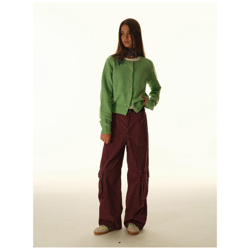 Women's Baggy Cargo Pants with High Waist, Large Flap Pockets and Reinforced Seam Panels Chichicherry