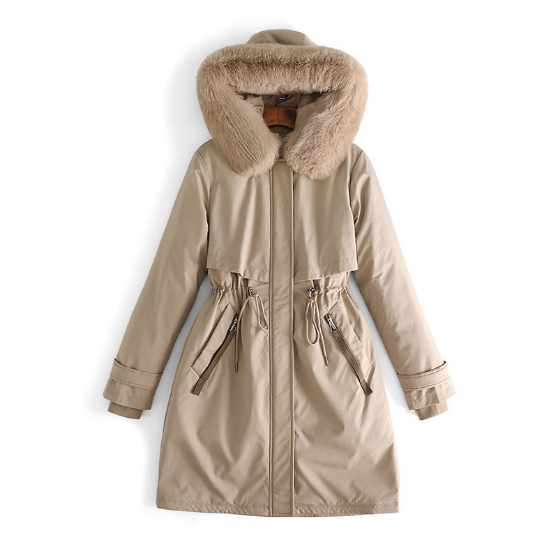 Women nan tailored winter parka with wide artificial fur collar and drawstring waist Chichicherry
