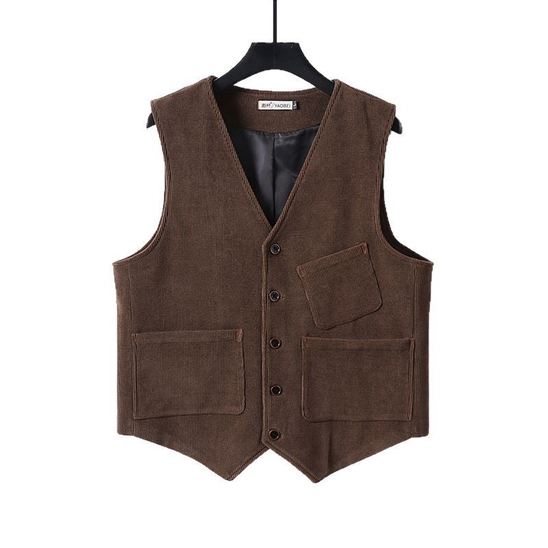 Men's cord waistcoat with V-neck, lightly padded and with patch pockets Chichicherry