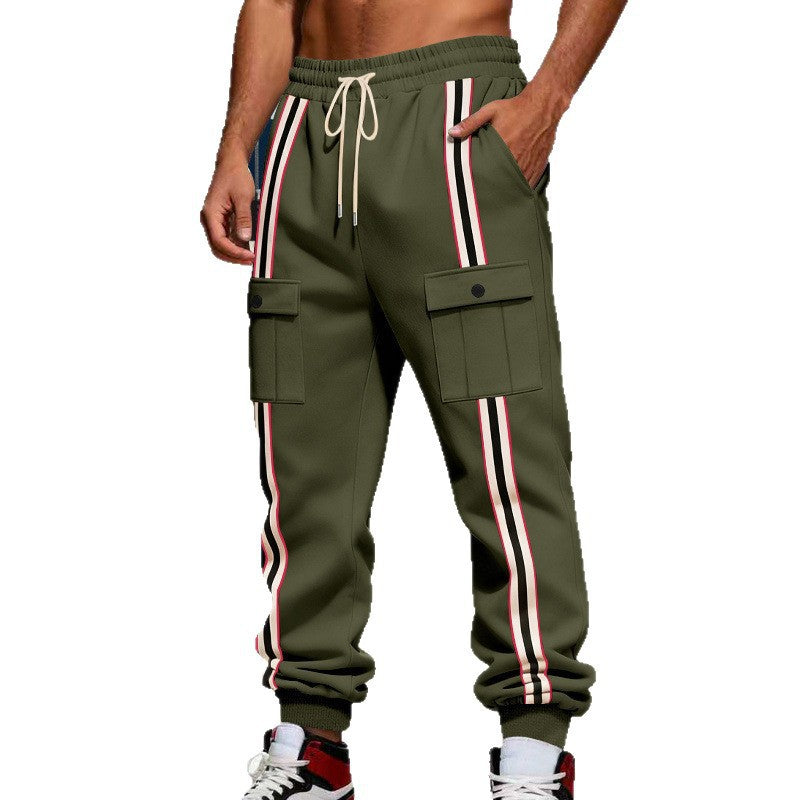 Men's cargo joggers in urban streetwear look with contrast stripes and flap pockets Chichicherry