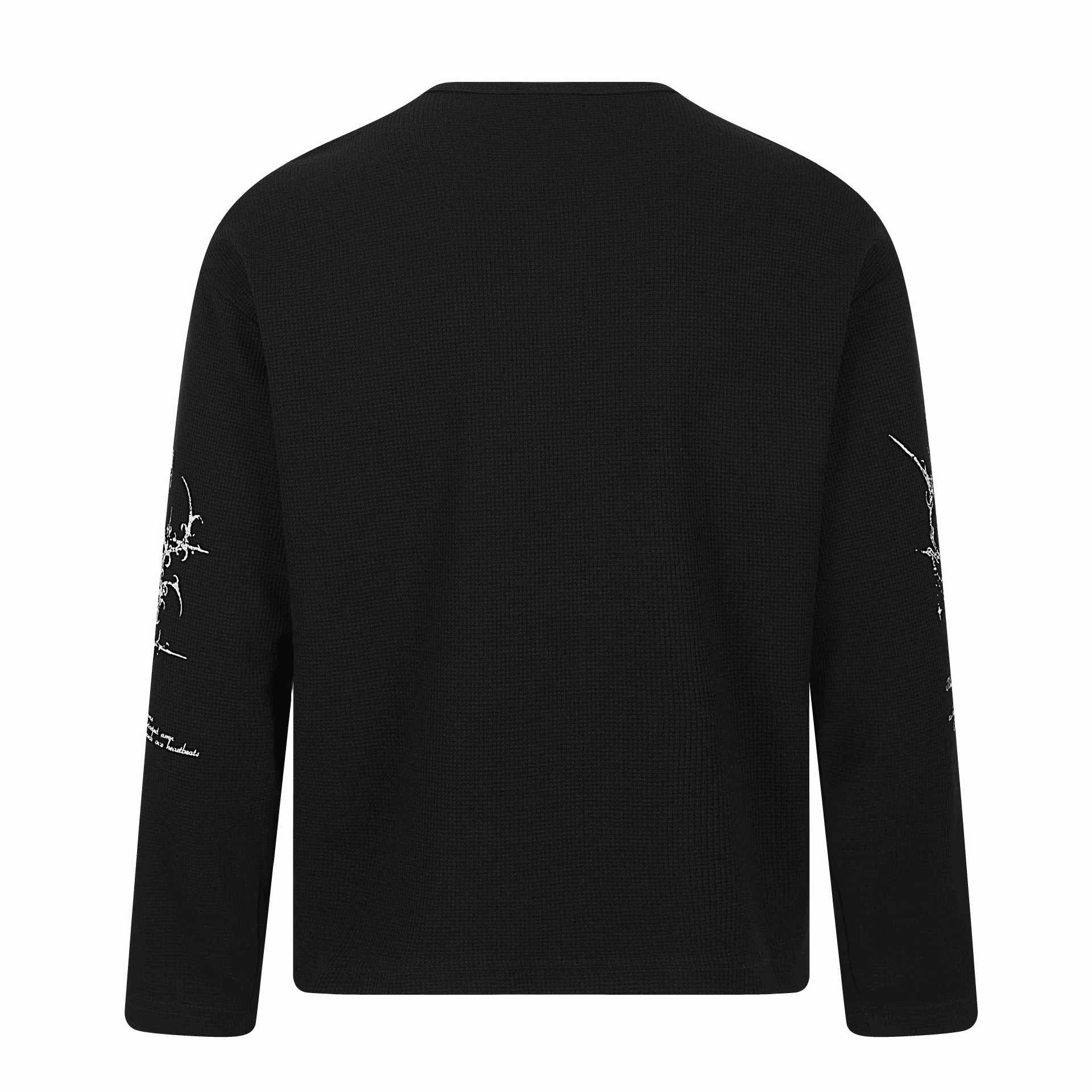 Unisex waffle knit Henley long sleeve shirt with 3-button placket and allover print Chichicherry