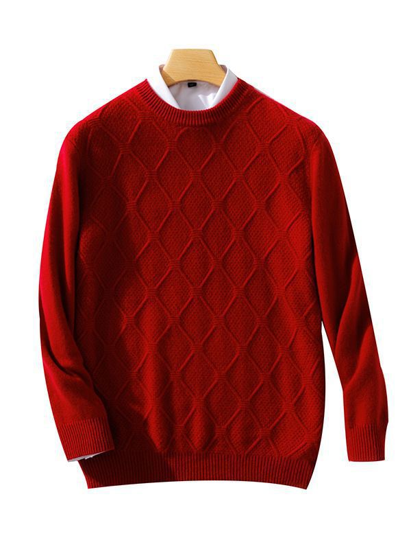 Men's Structured Diamond Knit Sweater with Crew Neck and Cashmere-like Softness Chichicherry
