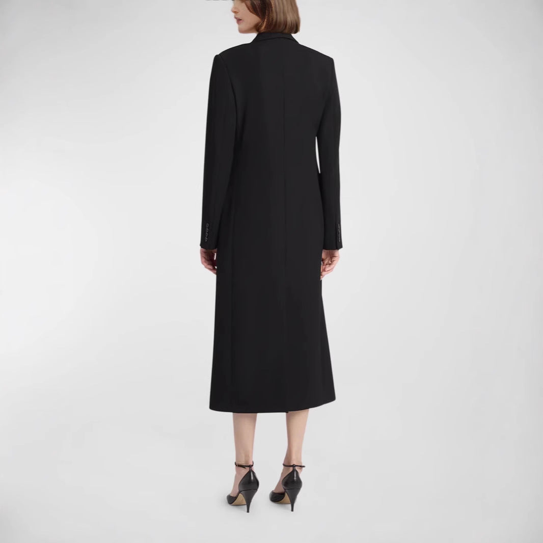 Women Mid-length Double-breasted Blazer Coat with Structured Shoulder and Slim Fit Chichicherry