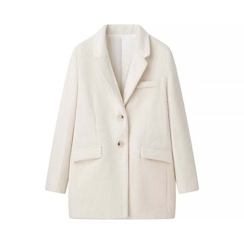 Women Padded Oversized Blazer Coat with Lapel Collar and Patch Pockets Chichicherry