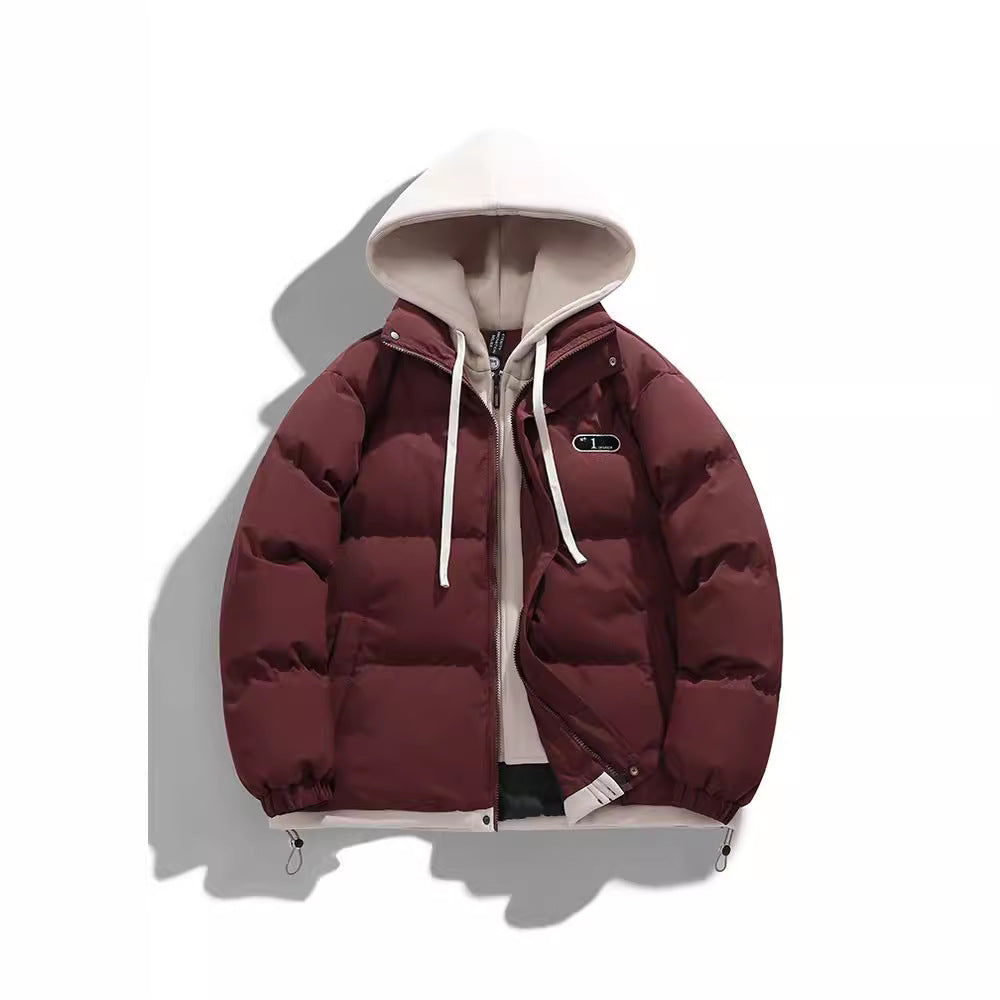 Men's Two-Layer Quilted Jacket with Removable Fleece Hood and Thermal Insulation Chichicherry