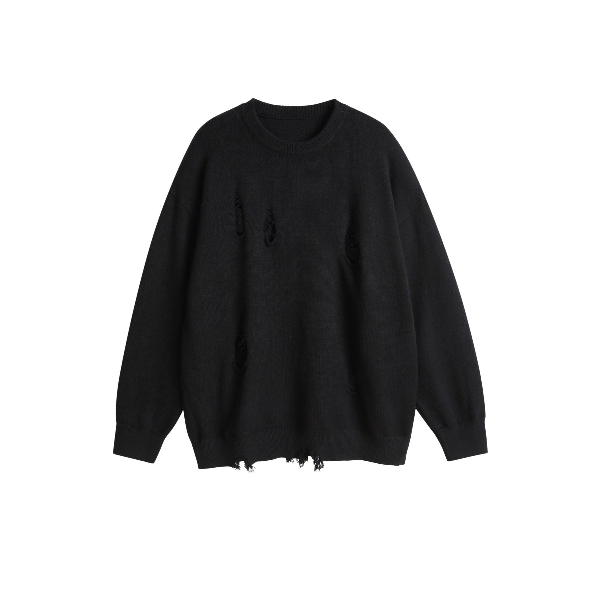 Unisex Oversize Knit Sweater with Destroyed Detail and Ribbed Cuffs Chichicherry