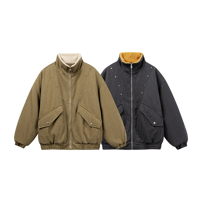 Unisex Boxy Denim Blouson with contrasting teddy lining and large flap pockets Chichicherry