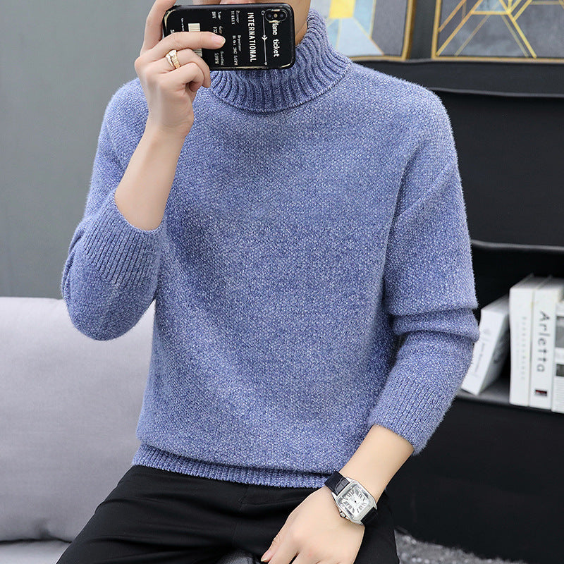 Men's turtleneck sweater made of boucle fine knit with ribbed cuffs Chichicherry