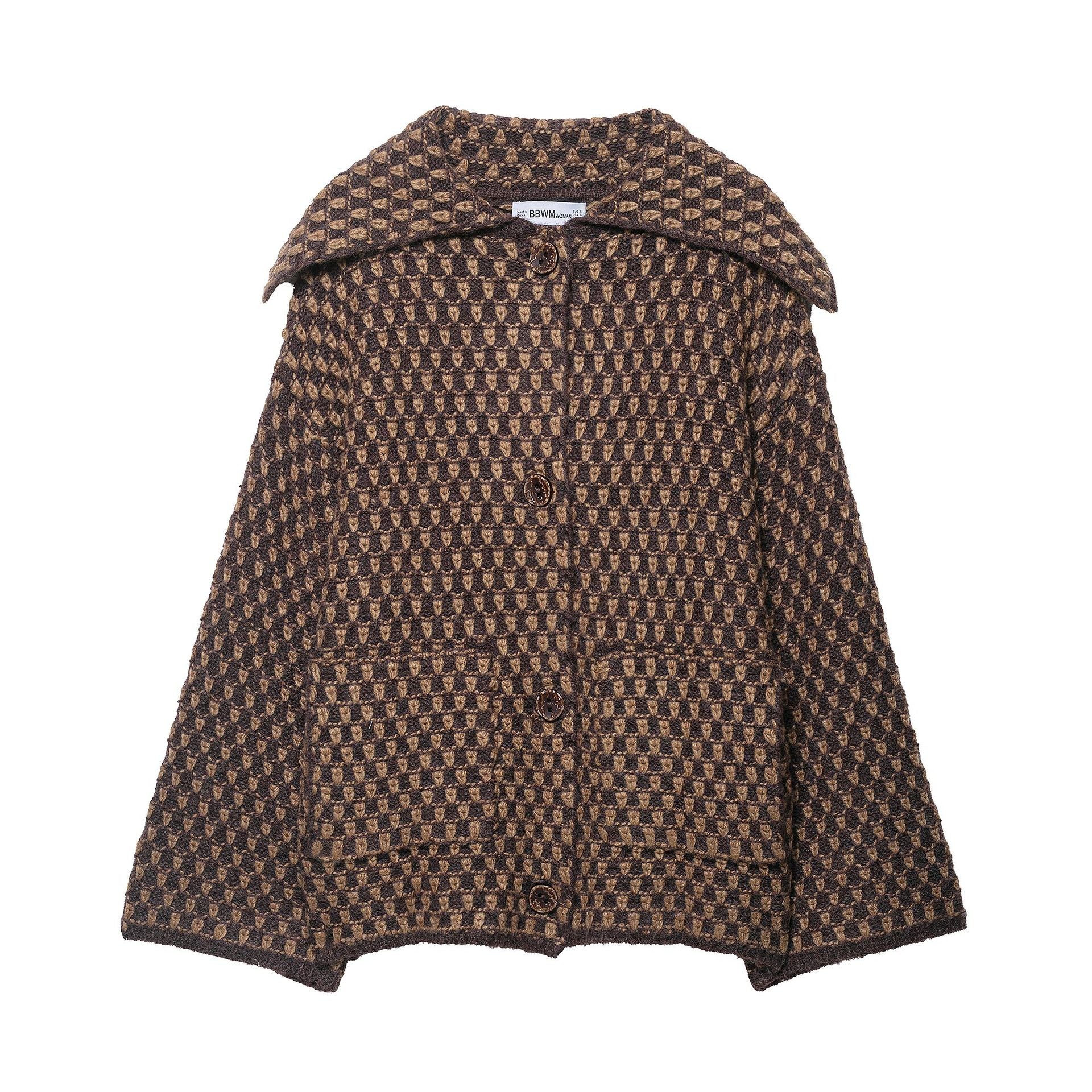 Women’s short jacket in boucle waffle pattern with large lapel collar Chichicherry