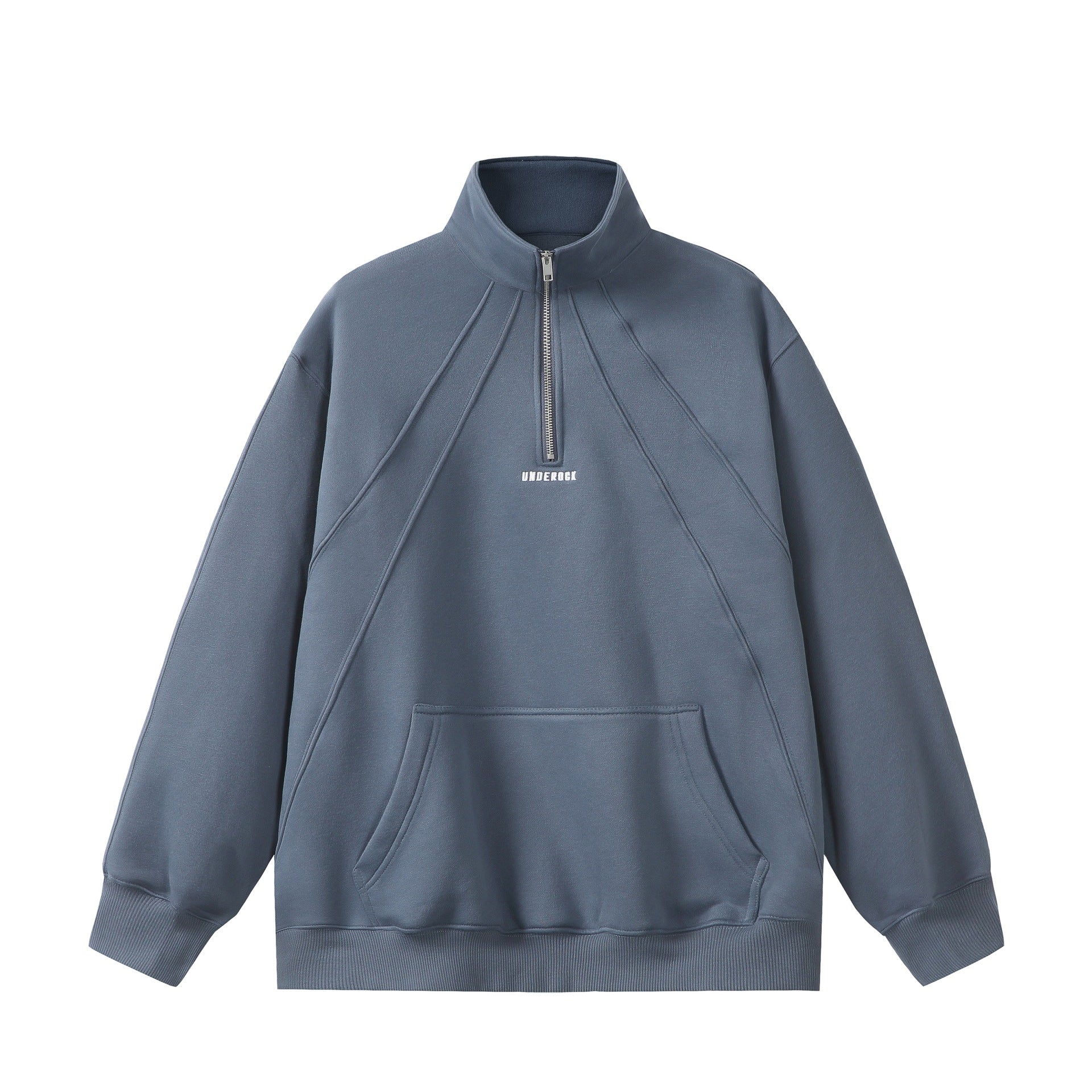 Unisex Oversize Sweatshirt with Half Zip, High Funnel Neck and Kangaroo Pocket Chichicherry