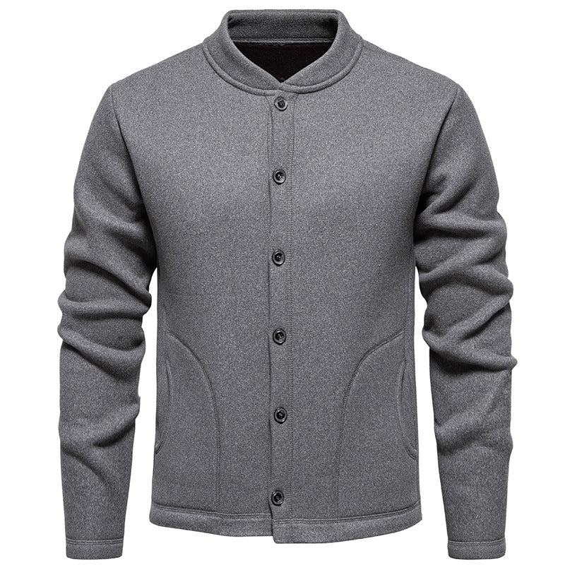 Men's Stand Collar Cardigan with Button Placket and Lightweight Wool Blend Chichicherry