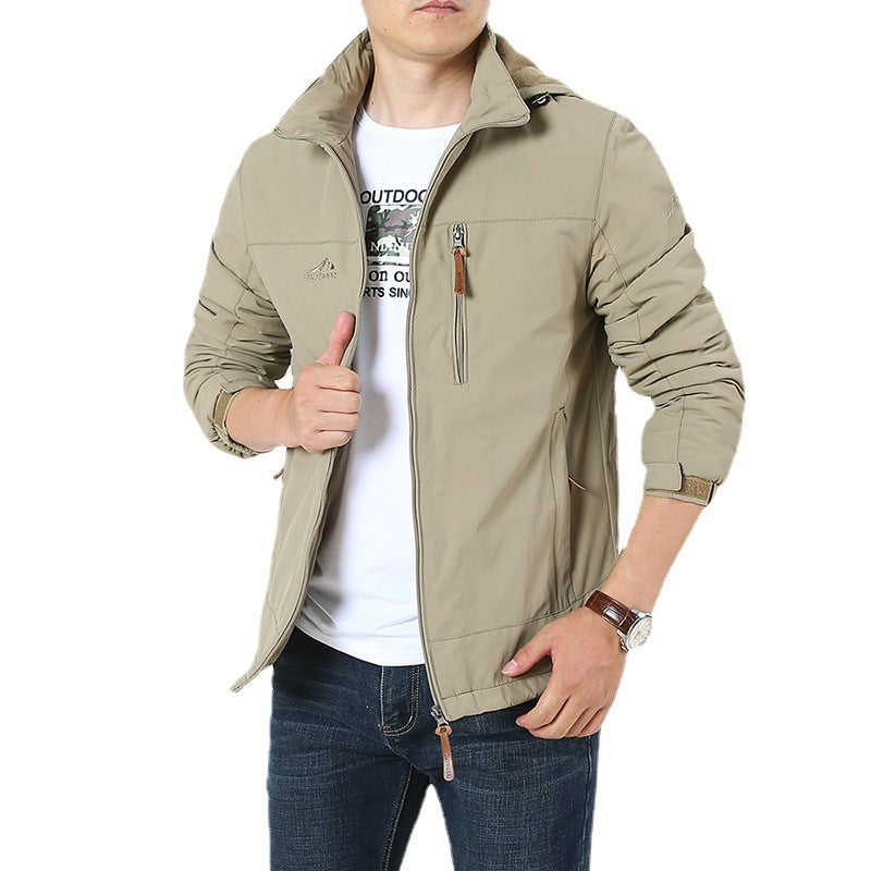 Men's Breathable Softshell Windbreaker Jacket with Concealed Hood and Utility Chest Pocket Chichicherry