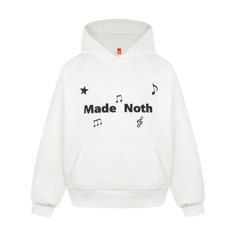 Women's Oversized Hoodie with Musical Notes Embroidery and Ribbed Hem Chichicherry