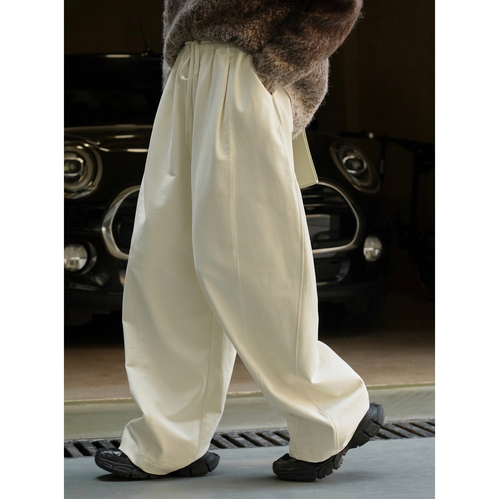 Women Extra Wide High-Waist Culotte Baggy Trousers with Drawstring and Soft Drape Chichicherry