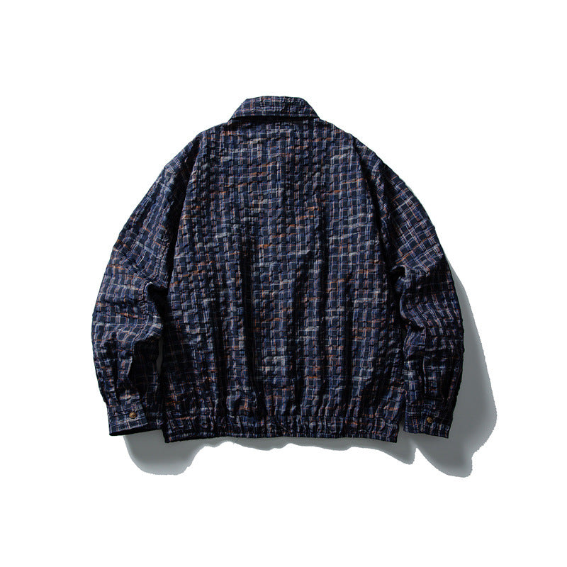 Men's checked Harrington jacket with zipper, shirt collar and elastic hem Chichicherry