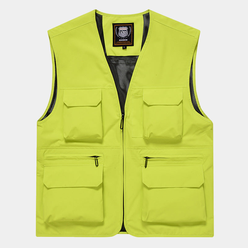 Men's Multifunctional Utility Vest made of technical canvas with mesh lining and front zipper Chichicherry