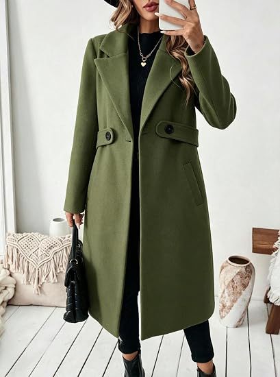 Women's mid-length wool blend coat with waist flap and classic lapel Chichicherry