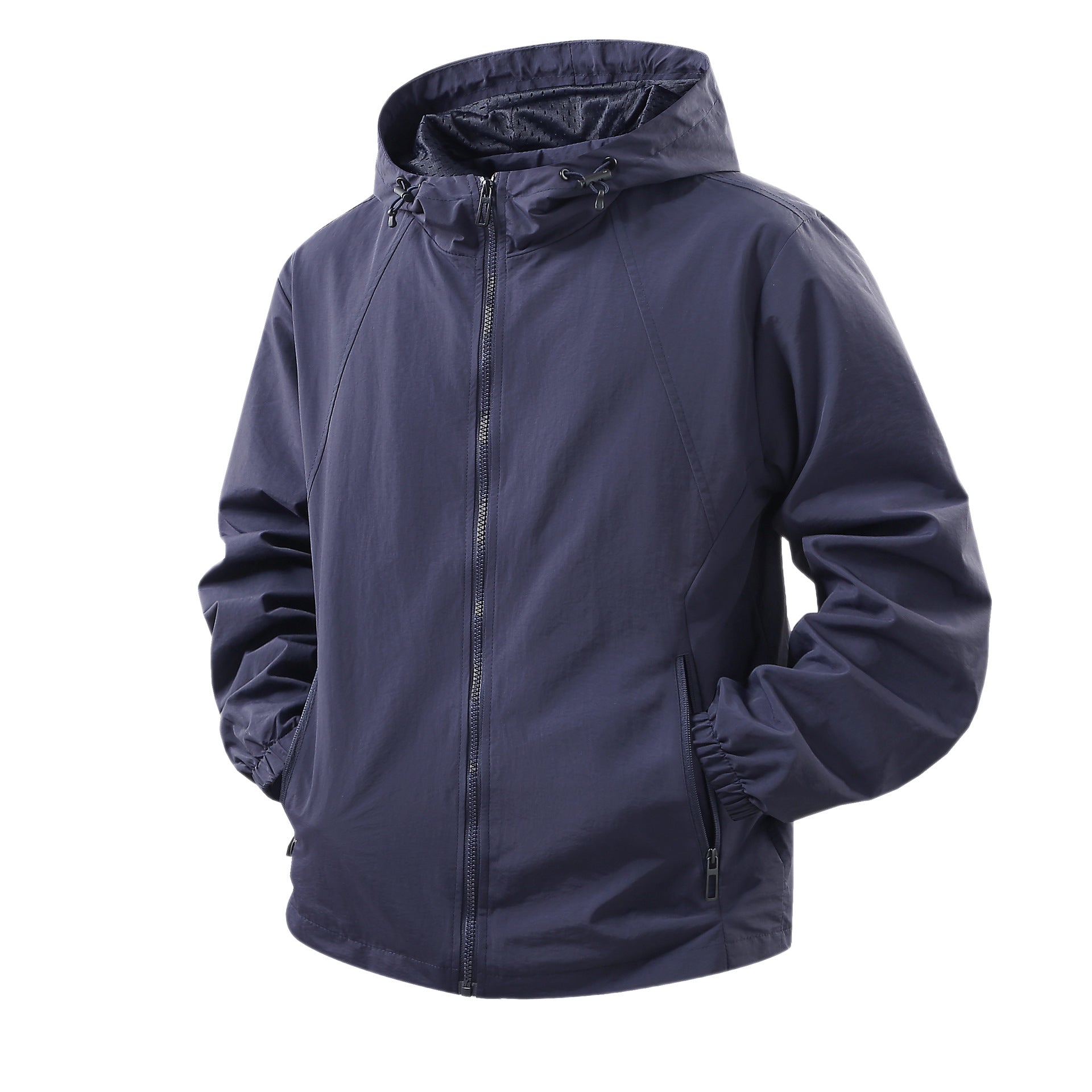 Men's Lightweight Breathable Hooded Windbreaker with Mesh Lining and Zipper Pockets Chichicherry