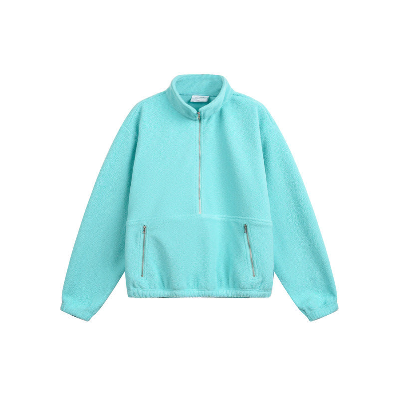 Unisex Oversize Fleece-Halfzip with Stand-up Collar and Zipper Pockets Chichicherry