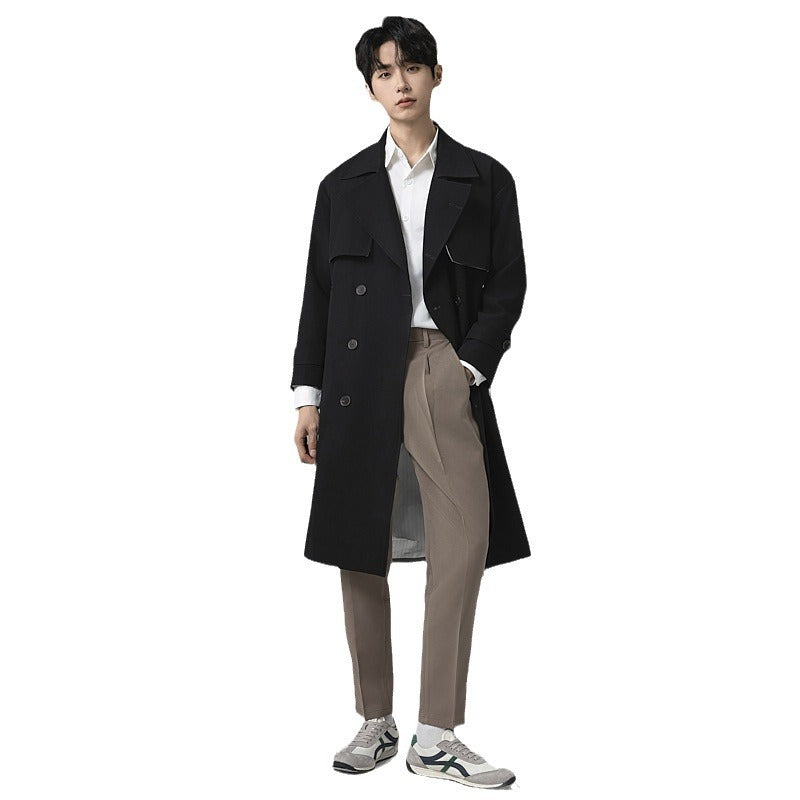 Men's Oversized Double-breasted Wool Blend Trench Coat with Shawl Collar and Contrast Flap Chichicherry