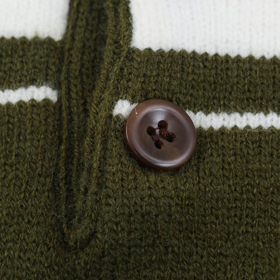 Women's Striped Polo Collar Sweater with Button Placket and Ribbed Cuffs Chichicherry