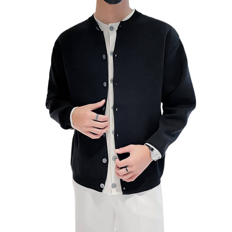 Herren Leichter Feinstrick-Cardigan mit Rundhals, Minimaler Optik und Kontrastknopfleiste Chichicherry