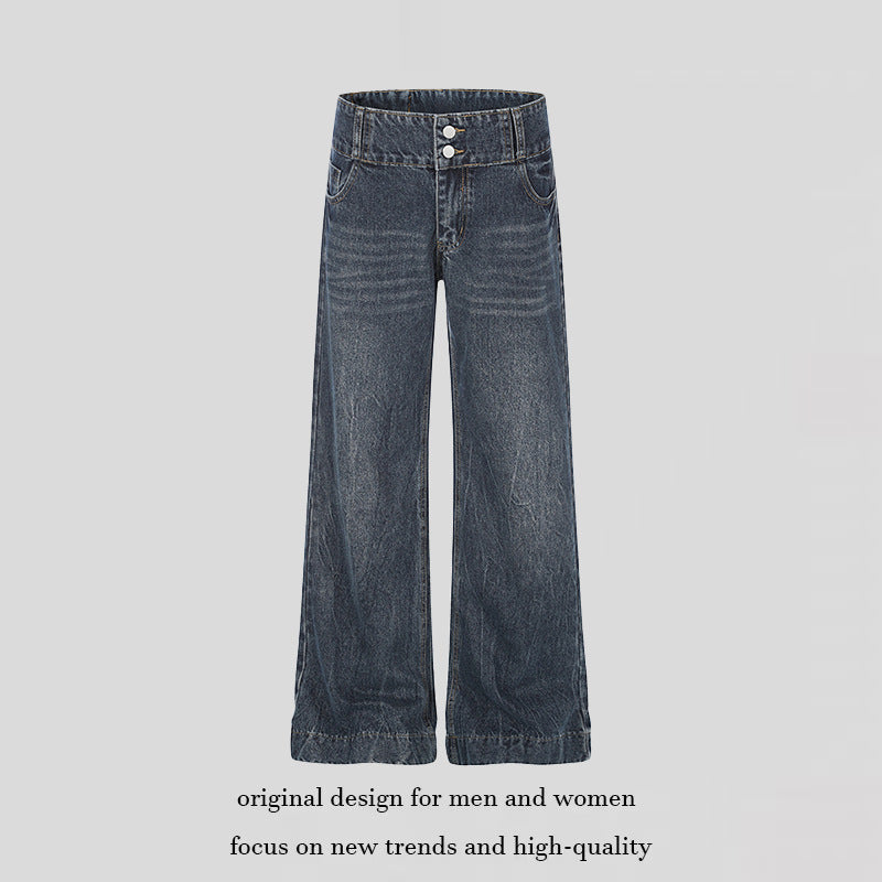 Women High-Waist Wide Palazzo Jeans with Double Button and Flared Leg Chichicherry