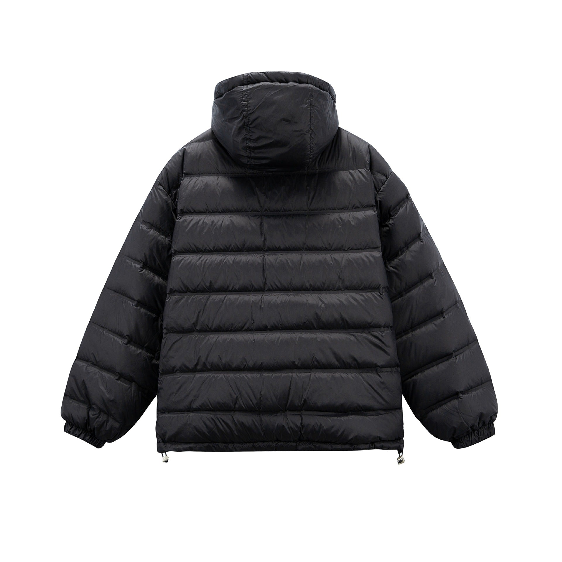 Men's Boxy Puffer Jacket with high stand-up hood, double front zipper and drawstring