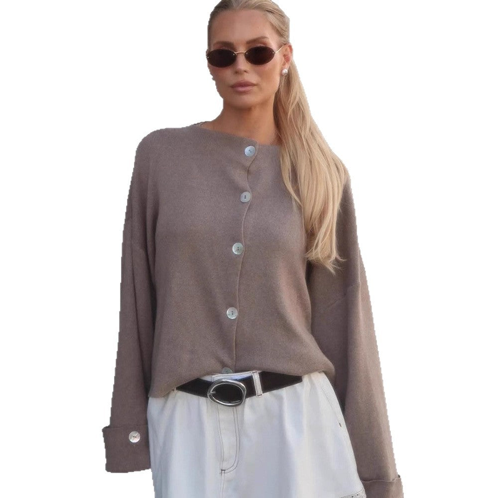 Women's Oversized Cropped Jacket with Wide Trumpet Sleeves and Button Cuffs Chichicherry