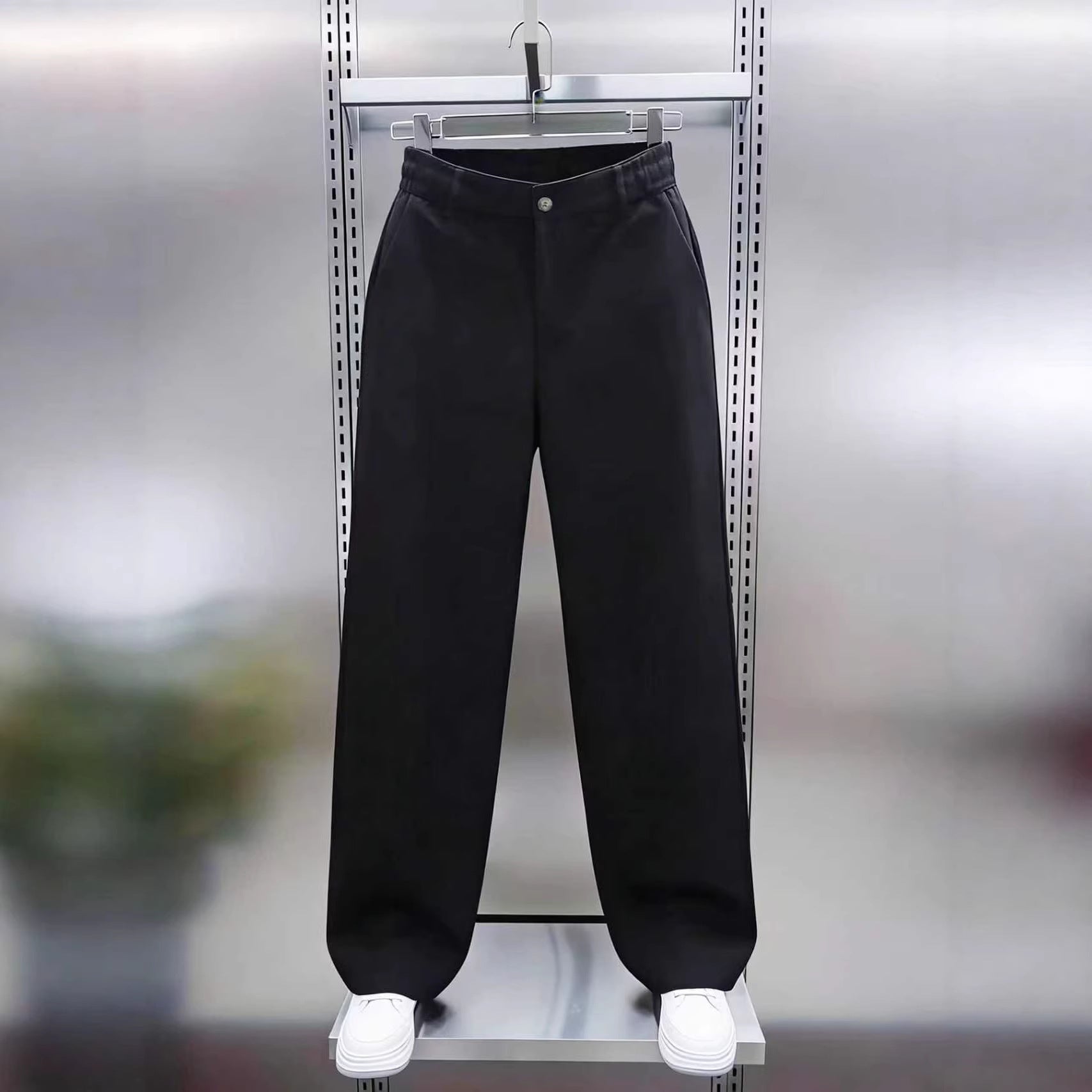 Men's Wide High-Waist Chino Pants with Elastic Back Waist, Straight Leg & Side Pockets Chichicherry
