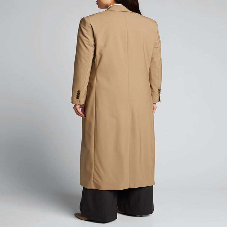 Women's Maxi Long Single-Breasted Long Coat in Minimalist Trench Style with Soft Draping Chichicherry