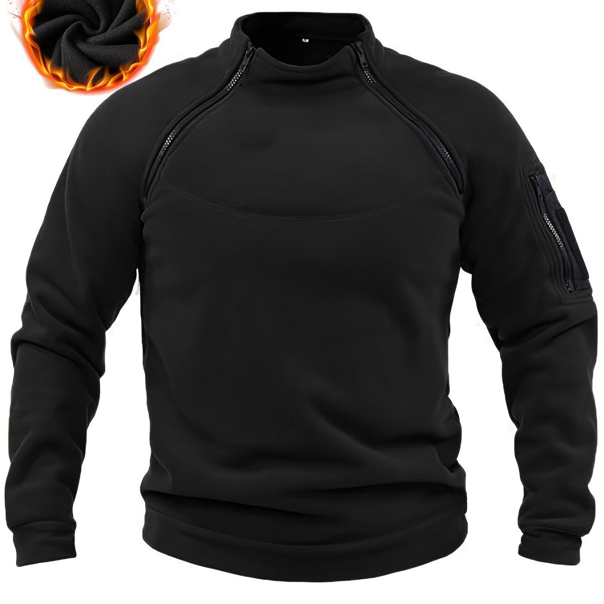 Men's Thermal Fleece Pullover with Shoulder Zippers & Arm Pocket Chichicherry
