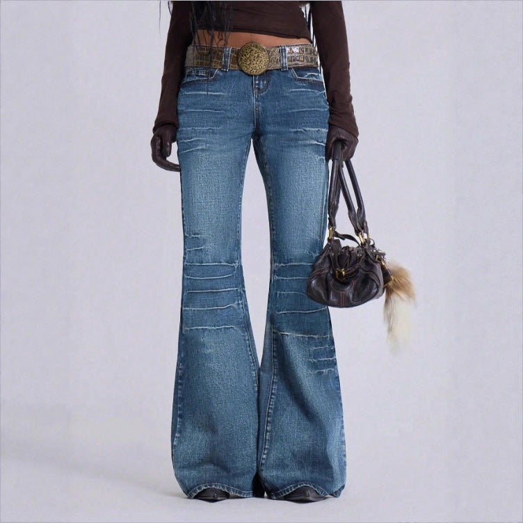 Women's High-Waisted Vintage Flared Jeans in Seventies Style with Horizontal Ribbed Look and Extra Wide Flare Chichicherry