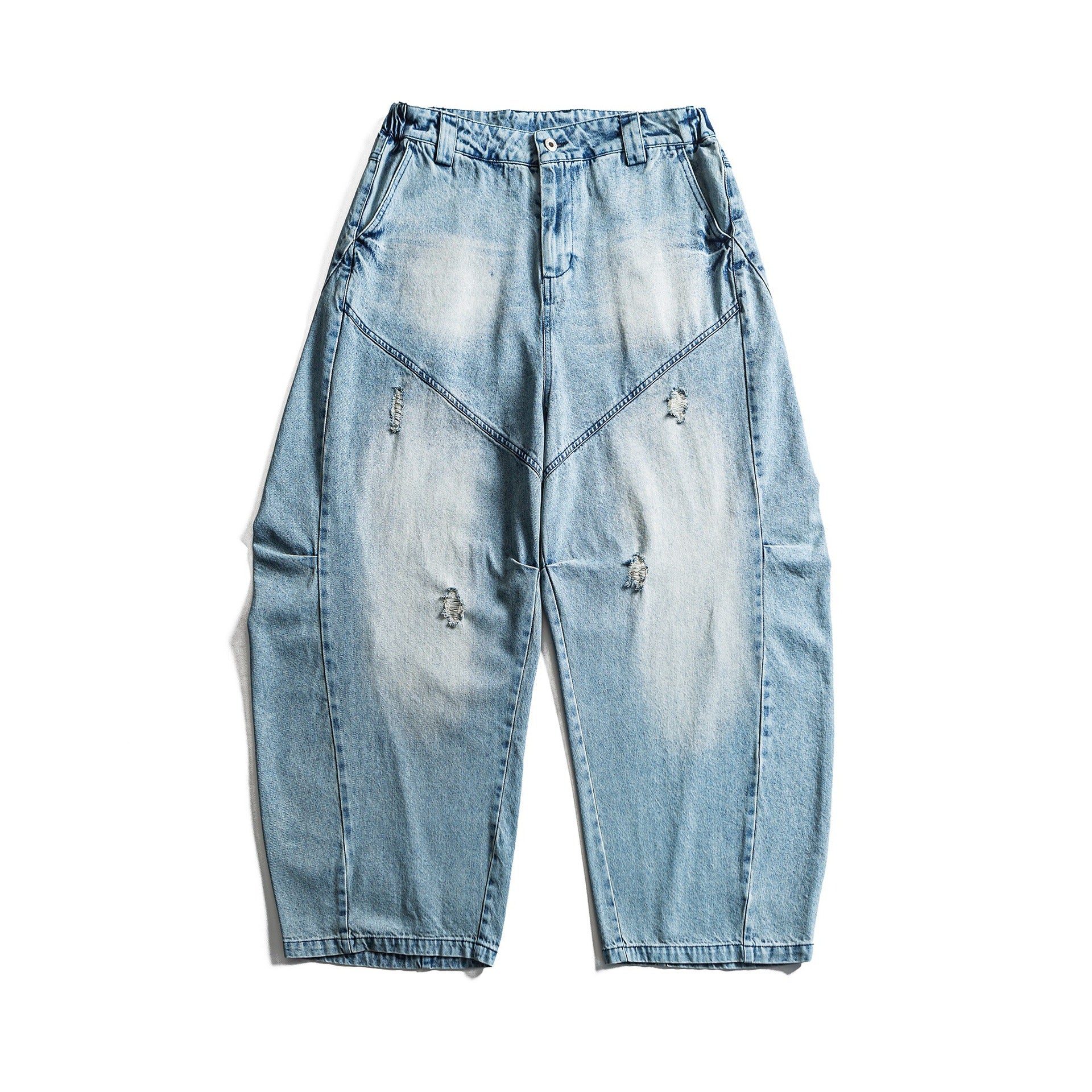 Women's high-waisted wide Denim culotte with cargo pockets, used effect and elastic hem Chichicherry