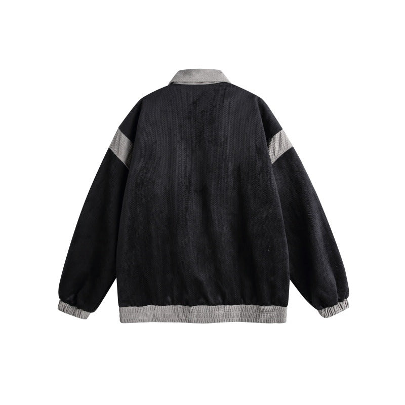 Unisex Harrington Blouson Jacket with Textured Fabric and Contrast Trim Chichicherry