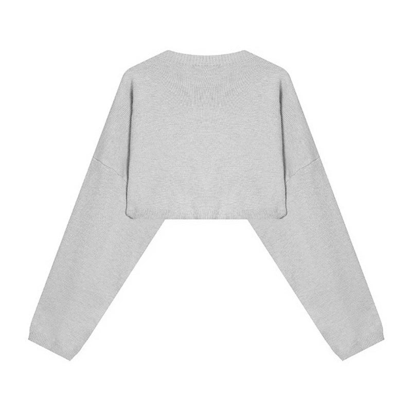 Women's Cropped Knit Sweater with Wide Raglan Sleeves and Statement Print Chichicherry