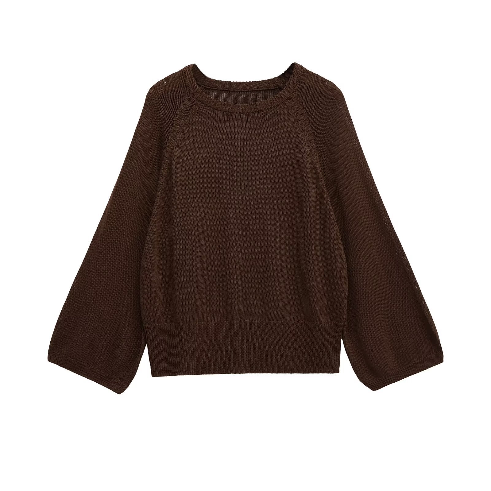 Women's Oversized Knitted Sweater with Balloon Sleeves and Wide Ribbed Hem Chichicherry