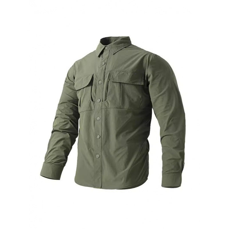 Men's Light Shirt Jacket in Utility Style with Patch Chest Pockets and Button Placket Chichicherry