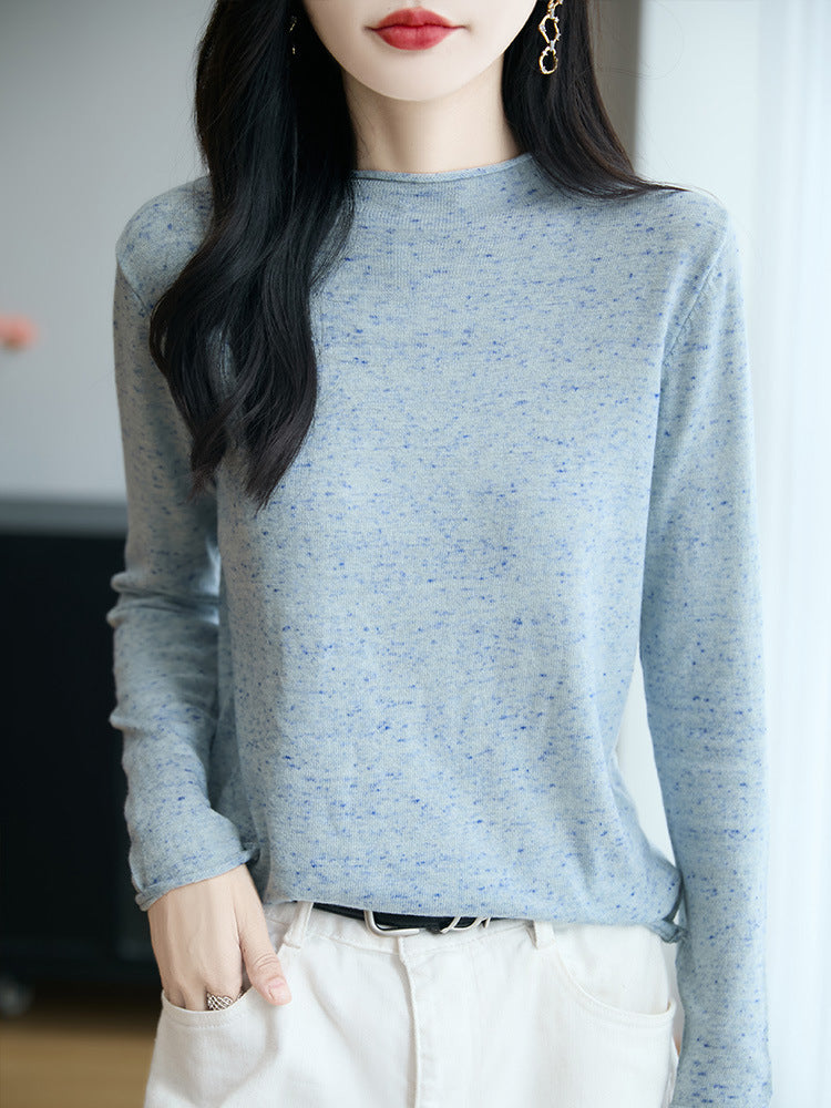 Women's Minimalist Nep Knit Long Sleeve with Short Stand-Up Collar Chichicherry